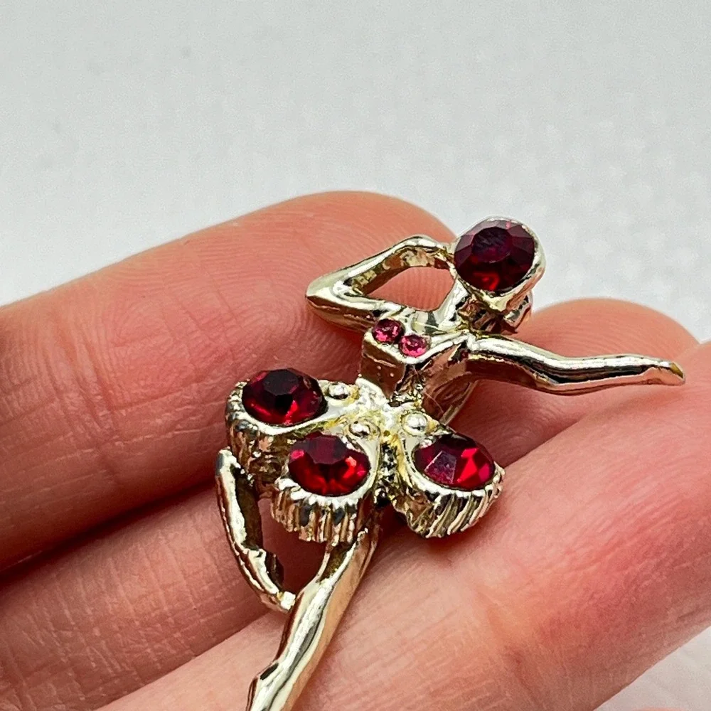 Vintage Ballerina Girl w/ Red and Pink Rhinestones Scatter Pin